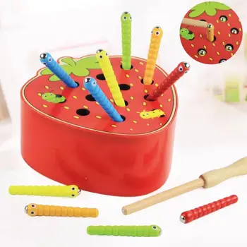 Montessori Jucării pentru Copii din Lemn 3D Puzzle Jucarii Educative Magnetic Capsuni Mere Captură Worm Culoare Cognitive, Motorii Fine de Calificare Jucărie