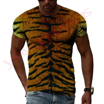 Vara Hip-Hop Stil Leopard, Tigru Animal de Blană Grafice Creative Man T-shirt HD 3D de Imprimare Harajuku Gât Tee Short Sleeve Top