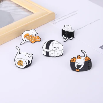 Sushi Cat Email Pin Personalizat Preparate de Orez Roll Cat Broșe Desene animate Pisoi Insigne Sac de Haine Ace Bijuterii Cadou pentru un Iubitor de Pisici