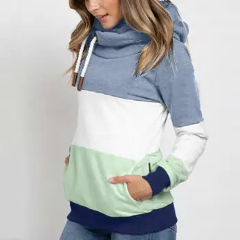 Noi 2020 femei casual hoodie solid culoare contrast de culoare cu mâneci lungi tricou cordon de Toamna/iarna indesata cald jumper