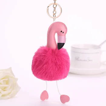 DIEZI Drăguț Pufos Flamingo Breloc Iepure-Cheie de Lanț de Femei Blana Sac de Farmece Brelocuri Pom Pom Masina Pandantiv Cheie Inel Suport Bijuterii